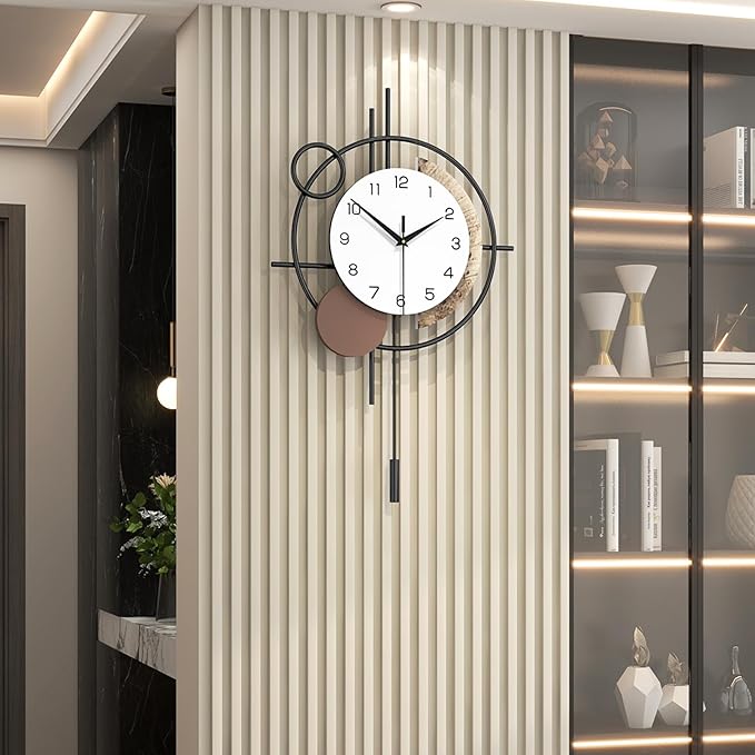 Wall Clock Decorative Modern Wall Clocks with Pendulum Silent Non-Ticking Quartz Clock Battery Operated Large Clock for Living Room,Kitchen,Home,Bathroom,Bedroom Wall Art Decor by CreativeWallClock