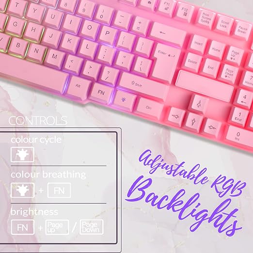 Pink Gaming Keyboard and Mouse Headset Headphones and Mouse pad, Wired LED RGB Backlight Bundle Pink PC Accessories for Gamers and Xbox and PS4 PS5 Nintendo Switch Users - 4in1 Edition Hornet RX-250 - Image 3