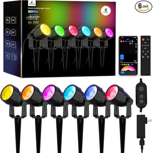 APPECK Landscape Lighting,RGBW Spotlights with APP Control,6 Pack | Color Changing Low Voltage ,IP65 Waterproof Outdoor Landscape Lights for Garden Yard Outside Decoration by APPECK