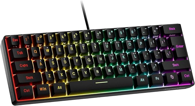 Snpurdiri 60% Wired Gaming Keyboard, 61 Keys RGB (Black) | Backlit Ultra-Compact Mini Gaming Keyboard for PC/Mac Gamer, Typist, Travel, Easy to Carry on Business Trip by Snpurdiri