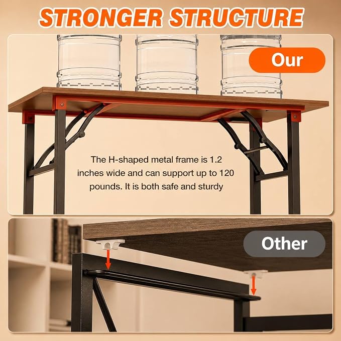Folding Table Computer Desk - 43.3" No Assembly Folding Desk with Power Outlets & USB Charging Port, Small Desk, Foldable Office Desk, Compact Storage Portable Use for Small Space, Dark Walnut - Image 7