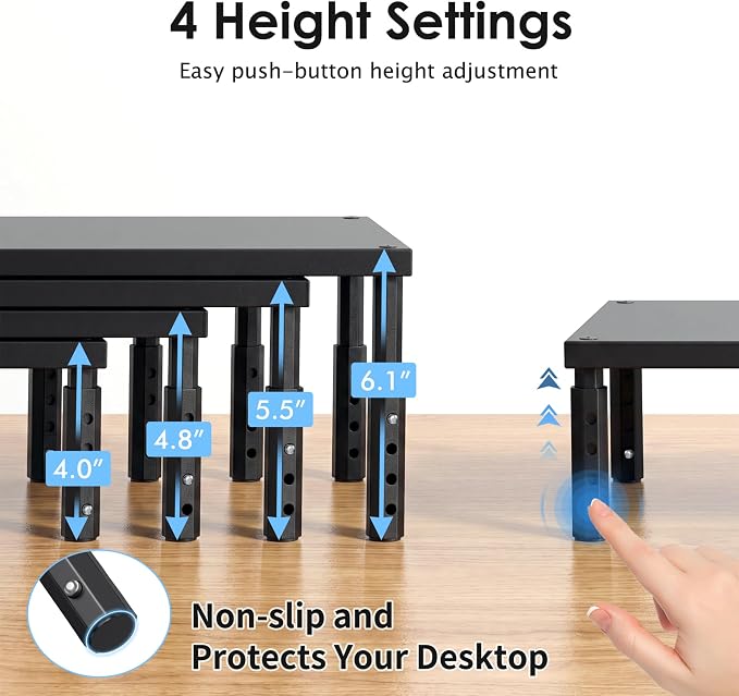 OPNICE Desk Organizers and Accessories, Adjustable Computer Monitor Stand Riser, Laptop Stand for Desk, Office Desk Accessories & Workspace Organizers for Home Office, Black-2P - Image 2