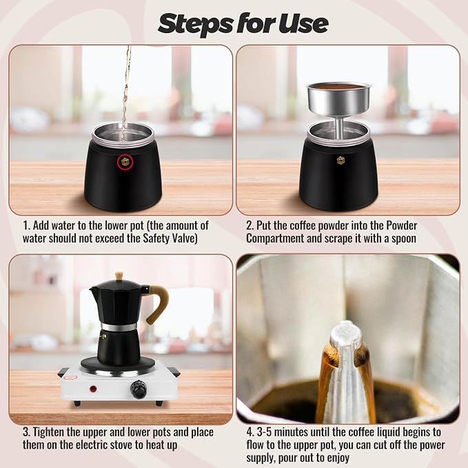 9 Cup Aluminum Moka Pot Classic Stovetop Espresso Coffee Maker 450ml 15oz Coffeemaker Percolator Mocha Pot Greca Coffee Maker Cafe Makers for Italian and Cuban Café Brewing Black - Image 8