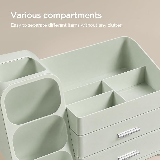 HBlife Desk Organizer with Pen Pencil Holder for Desk, Pen Organizer with 2 Drawers, Desk Organizers and Accessories with 4 Compartments, Desktop Storage for Office Home School Art Supplies, All Green - Image 4