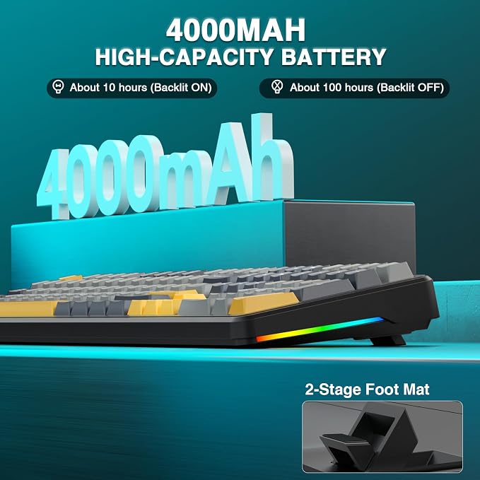 AULA F108 Wireless Mechanical Keyboard, BT5.0/USB-C/2.4GHz Hot Swappable Custom Gaming Keyboards, PBT Keycaps, Pre-lubed Switches, RGB Backlit Full Size Creamy Keyboard with Number Pad, 108 Keys - Image 8