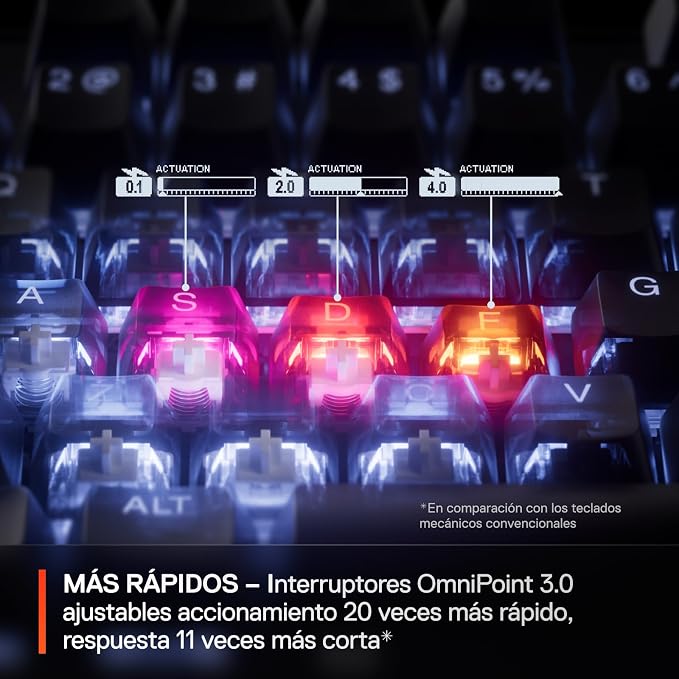 SteelSeries Apex Pro Gen 3 OmniPoint 3.0 HyperMagnetic Switches — Adjustable Actuation — Rapid Trigger — Game-Ready Presets — Protection Mode — Rapid Tap/SOCD — OLED — RGB — PBT Keycaps — USB-C - Image 5