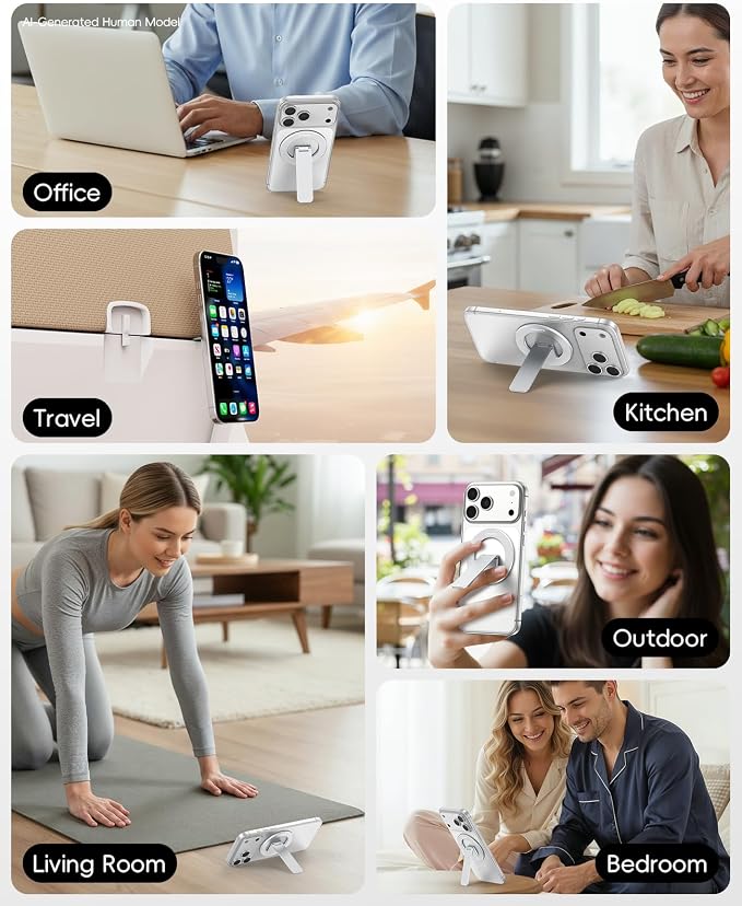 Magnetic Phone Stand Grip, 3-in-1 for MagSafe Phone Holder & Kickstand, Durable Silver Aluminum Grip, Ultra-Slim 2mm, 360° Rotation, Detachable for MagSafe Charging, Works with iPhone 17–12 - Image 6