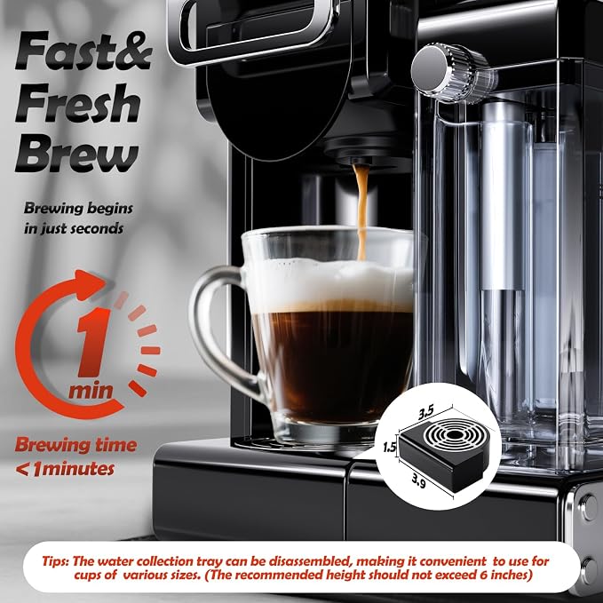 PULZO Espresso Machine with Automatic Milk Frother,capsule coffee maker | Coffee Maker,Automatic Espresso Machine for K*cup Capsule/Ne*s Original/Ground Coffee, One Touch Latte & Cappuccino - Image 5