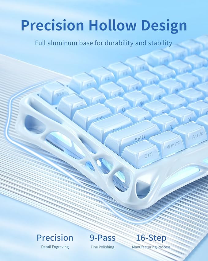 GravaStar Mercury K1 75% Wireless Mechanical Gaming Keyboard RGB Backlit | Gasket Mount, Hot Swappable Linear Switches, Creamy Sound Keyboard, 2.4GHz/USB-C/Bluetooth 5.0, for Win/Mac【Ice Blue】 - Image 4