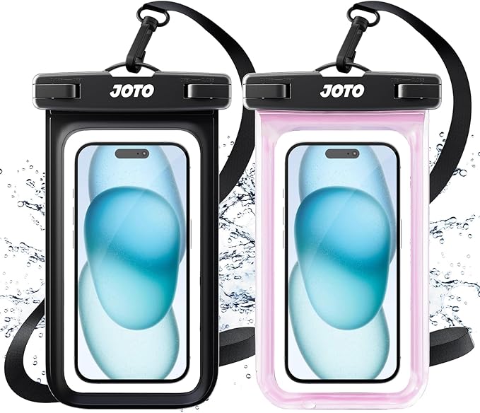 JOTO 2 Pack Universal Waterproof Phone Case for iPhone 17 Air 16 15 14 13 12 11 Plus Pro Max, IPX8 Cellphone Dry Bag XR X SE, Galaxy S23 S22 S21 S20+ S20 S10 Plus Note, Pixel up to 7" -Black/Pink by JOTO