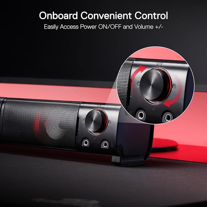 Redragon GS550 PC Gaming Speakers 2.0 Channel Stereo Enhanced Sound, Black | Compact Maneuverable Size, Headphone Jack, Decent Red Backlight, Plug & Play USB Powered Desktop Computer Speaker - Image 4