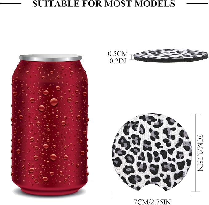 4 Pack Snow Leopard Print Car Coasters, 2.75inch Neoprene Cup Pad Mat for Cup Holders - Image 2