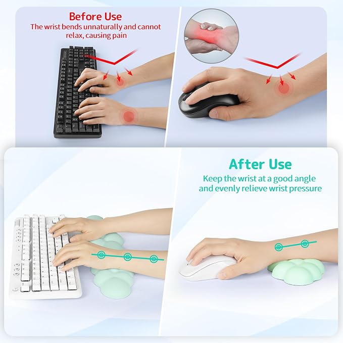 Sushret Cloud Wrist Rest Keyboard, Cloud Keyboard Wrist Pad Set with PU Leather Memory Foam, Cute Arm Rest for Palm Support, PC/Gaming Desk Accessories/Office Setup/Computer Hand Cushion - Light Green - Image 3