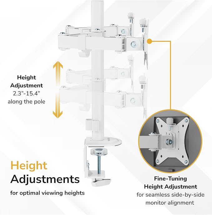 Mount-It Dual Monitor Arm for Desk, Full Motion Steel Mount 17-32 Inch | Holds up to 19.8 lbs per Arm, VESA 75x75 100x100, C-Clamp and Grommet Base, Cable Management, Height Adjustable, White - Image 5