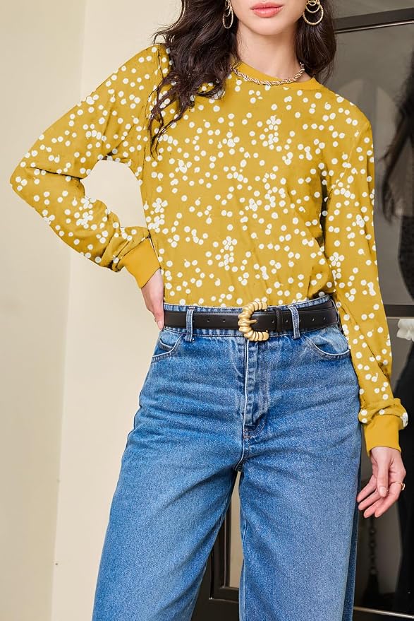 EVALESS Womens Crewneck Long Sleeve Tops Casual Polka Dots Tops Fall 2026 Tshirts Shirts - Image 5