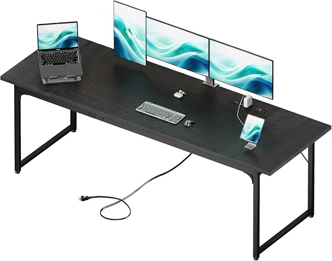 Coleshome 79 Inch Computer Desk with Power Outlet | Extra-long workspace • Supports multi-monitor setups • Stable steel frame • Spacious legroom • Home office & gaming by Coleshome