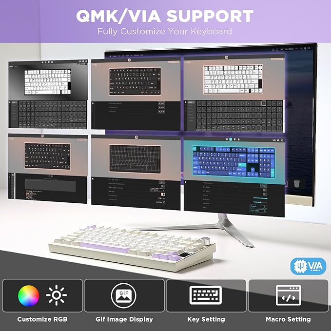 YUNZII AL80 75% Wireless Aluminum Mechanical Keyboard(Beige, Gateron Zero) | QMK/VIA, Smart LCD Display and Knob, Hot Swap, Gasket Structure, BT/2.4G/USB-C, RGB Keyboard for Gaming/Win/Mac - Image 3