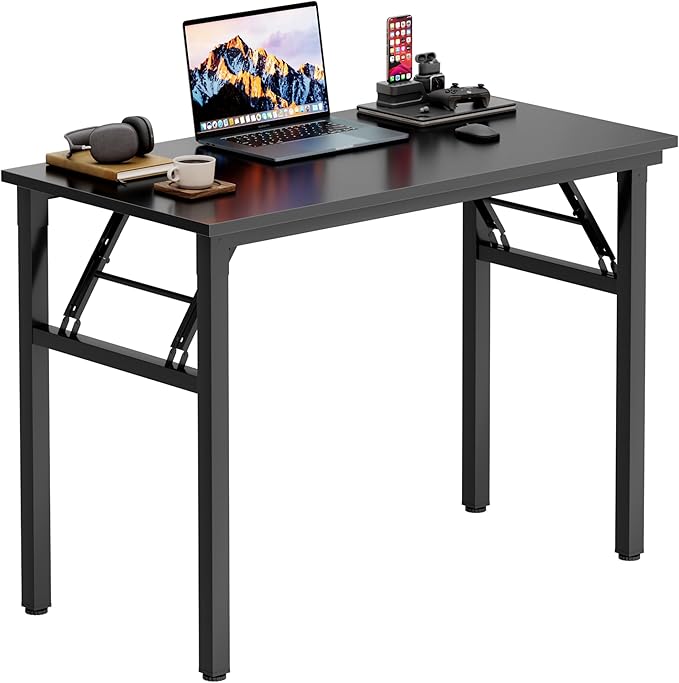 Need Office Computer Desk 35.8 Inch Sturdy Folding Laptop Table Black | Black Frame Writing Gaming Work Table/Foldable Home Office Desk/Sewing Table, No Assembly Required by Need
