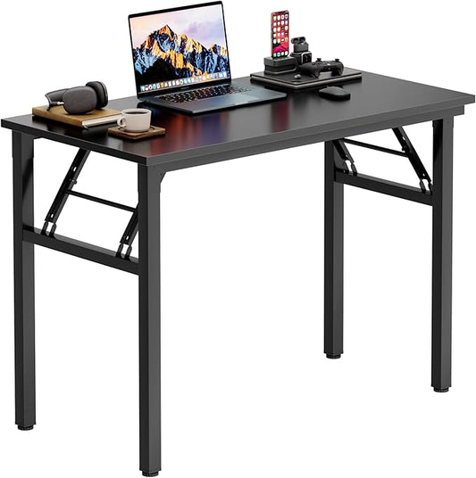 Need Office Computer Desk 35.8 Inch Sturdy Folding Laptop Table Black | Black Frame Writing Gaming Work Table/Foldable Home Office Desk/Sewing Table, No Assembly Required by Need