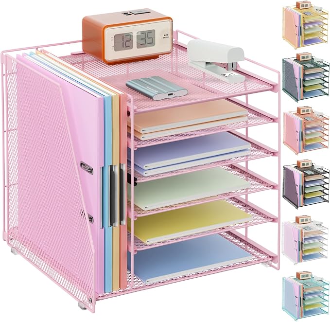 gianotter 6-Tier Paper Organizer With Magazine Holder | Desk Organizers and Accessories, File Organizer for Office Supplies Storag (Pink, 6-Tier) by gianotter