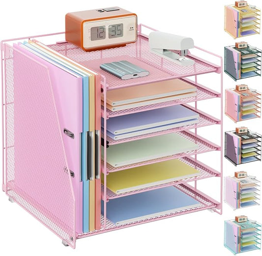 gianotter 6-Tier Paper Organizer With Magazine Holder | Desk Organizers and Accessories, File Organizer for Office Supplies Storag (Pink, 6-Tier) by gianotter