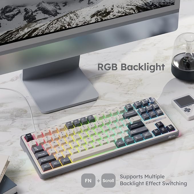 RK ROYAL KLUDGE R87 Pro Wired Mechanical Keyboard with Hot Swappable Knob 75% RGB Backlit Gaming Keyboard 88 Keys TKL Gasket Mounted with QMK/VIA and Linear Creamy Switch - Image 5