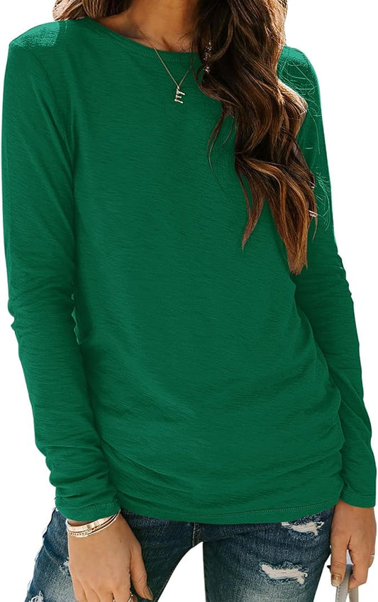 Sherosa Womens T Shirts Long Sleeve Crew Neck Shirts Basic Tee Tops Blouse by Sherosa