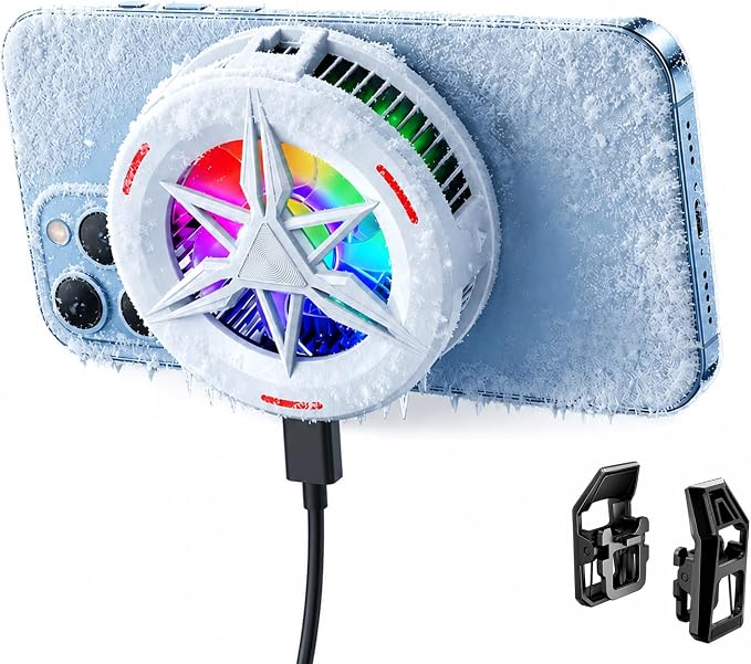 Basics RGB Magnetic Phone Cooler, Low Noise USB Gaming Cooling Fan, Magnetic Ring & Clip Compatible with iPhone/Andriod Phone by CHONCHOW