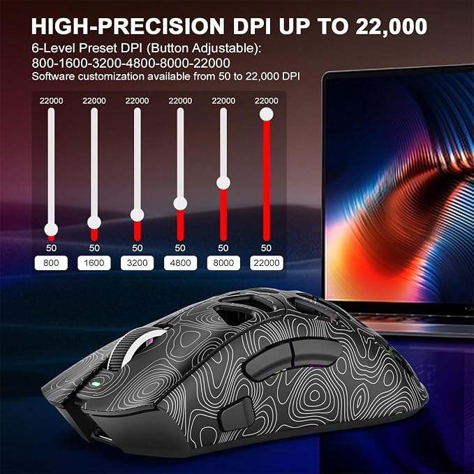 G11 Lightweight Wireless Gaming Mouse for FPS & Competitive Gaming, Tri-Mode Bluetooth 5.1/2.4GHz/USB-C, 22000 DPI RGB Mouse with Programmable Buttons for PC, Laptop & Mac - Image 4