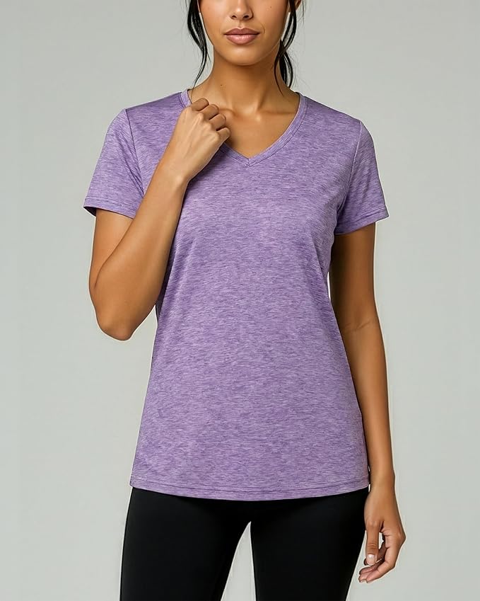 5 Pack Women's Dry Fit V Neck Workout Tops T Shirts Athletic Gym Yoga Tees | Available In Plus Size, Cooling Moisture-Wicking, Short Sleeve, Quick-Dry, Fitness, Stretch, Exercise, Running, Hiking - Image 3