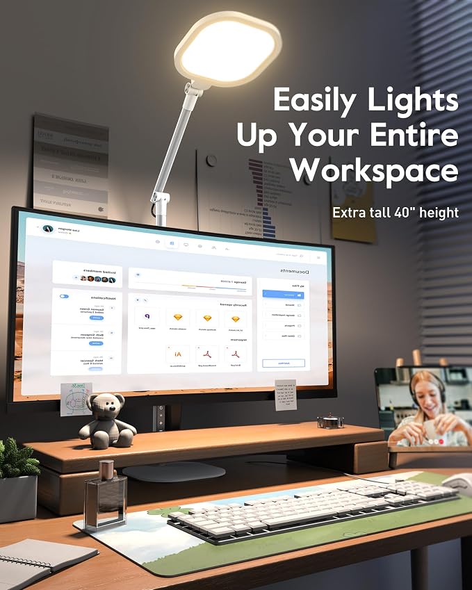 LitONES Tall LED Desk Lamps with Base, Edge-Lit Eye-Care, 50 Light Modes | 40" Height, Dimmable & Flexible, CRI>97.8, Memory and Timer Func, Stable Mental Base for Home Office, Video Calls & Drafting - Image 5