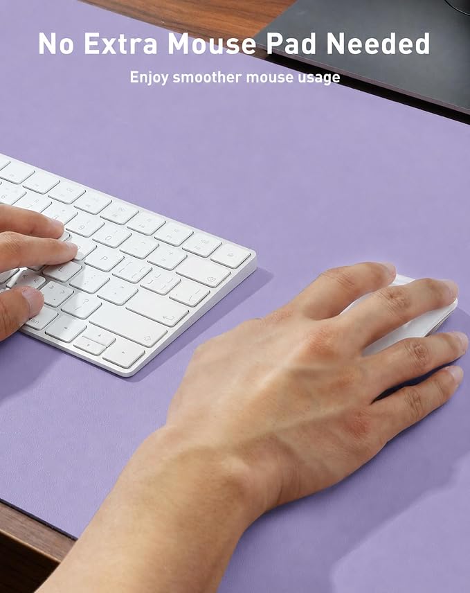 Aothia Faux Leather Desk Mat Mouse Pad, 42" x 17", Light Purple - Image 4