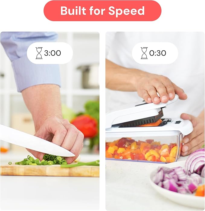 Fullstar Pro Original Vegetable Chopper & Mandoline Slicer Kitchen Gadget | 6 in 1 Veggie Slicer, Onion & Fruit Cutter with Sharp Stainless Steel Blades & Container, All-in-One Meal Prep Tool (White) - Image 3