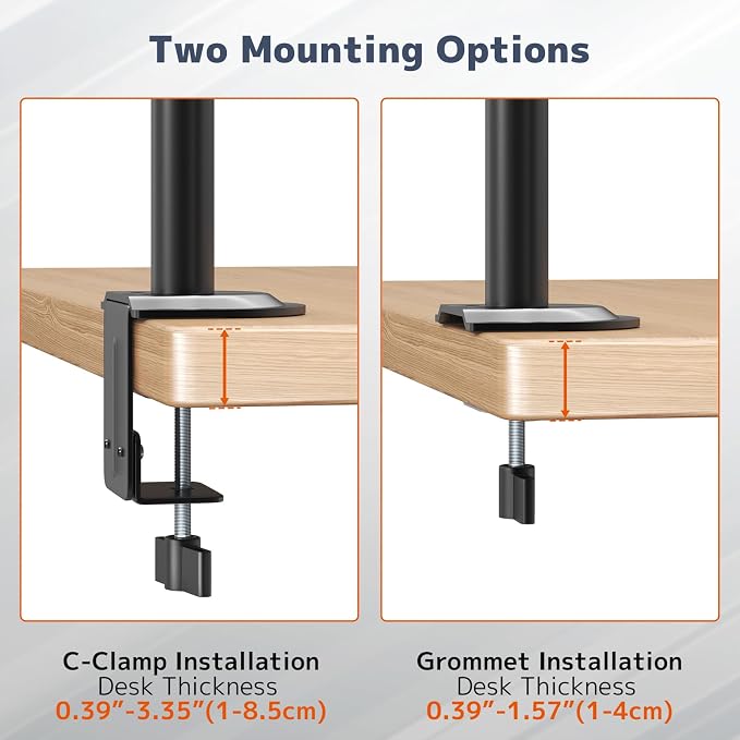 PUTORSEN Dual Monitor Stand for 17-32 Inch Screens, VESA 75/100 | Full motion dual monitor desk mount supports 19.8 lb per arm with tilt, swivel, rotation and C-clamp or grommet base. - Image 7