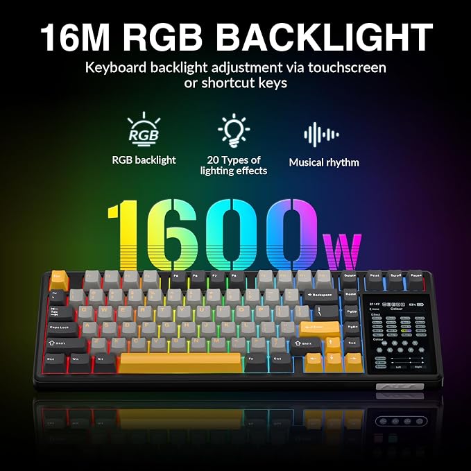 Aula L99 Wireless Mechanical Gaming Creamy Keyboard with Smart Touch Screen | Tri-Mode Hot Swappable Custom Keyboard,RGB Backlit,PBT Keycap,Gasket Mount Creamy Sounding Keyboards for Office PC,84 Keys - Image 8