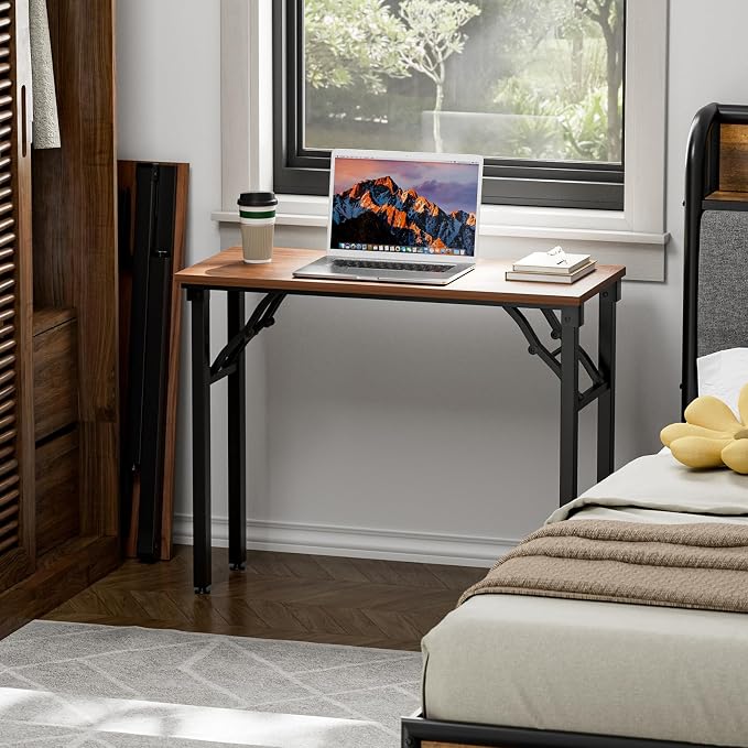 TEMI Small Computer Desk Folding Table - 35.8" Foldable Office Desk, No Assembly, Perfect for Small Spaces in Bedroom, Dorm, or Apartment, Portable Mini Desk or Study Table with Compact Design, Walnut - Image 2