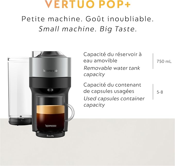 Nespresso Vertuo Pop+ Deluxe Coffee and Espresso Maker by Breville with Milk Frother, Titan - Image 8