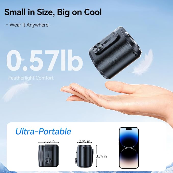KIMMOO AI Portable Rechargeable Waist Fan with Ice Cooler, 24H Max Cooling, 100-Speed 20000RPM Turbo Cooling Battery Personal Fan, Hands-Free Shirt/Belt/Neck Fan for Work Outdoor Travel, Black - Image 7