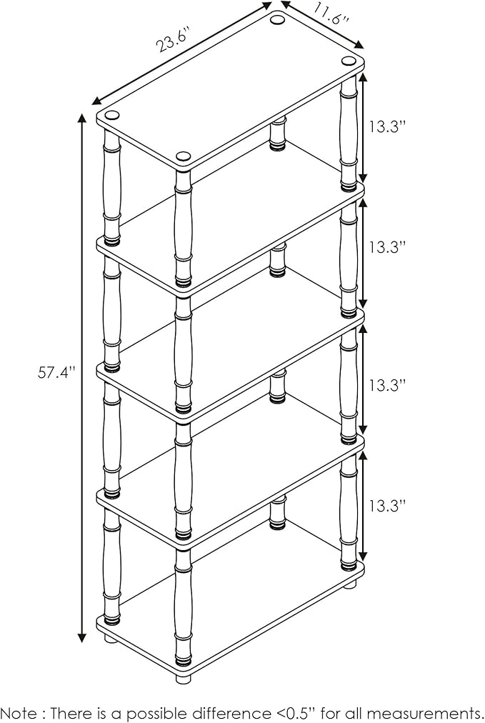 Furinno TURN-S-TUBE Storage Shelves, 5-Tier Book Shelf, Corner Shelf, Toolless Open Shelves, Classic Tubes, for Organization and Storage, Living Room, Garage, Home Office, Beech - Image 3