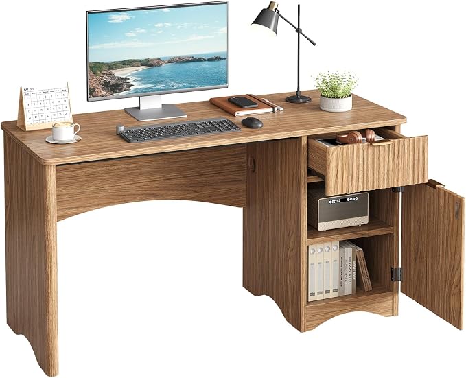 Bestier Computer Desk with Drawer, 47 inch Office Desk with Storage Cabinet, Modern Wood Desk Adjustable Shelves for Home Office Bedroom Study, Brown Oak - Image 8