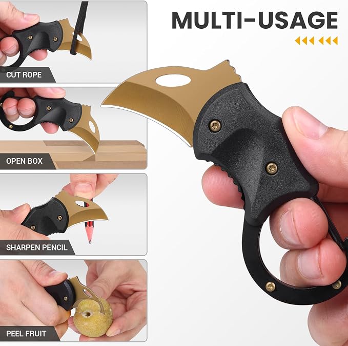FUNBRO Small Pocket Knife for Men, Edc Knives Tool | Cool Folding Knife Box Cutter with 1.34inch Sharp Blade, Great Gift for Men (gold) - Image 4