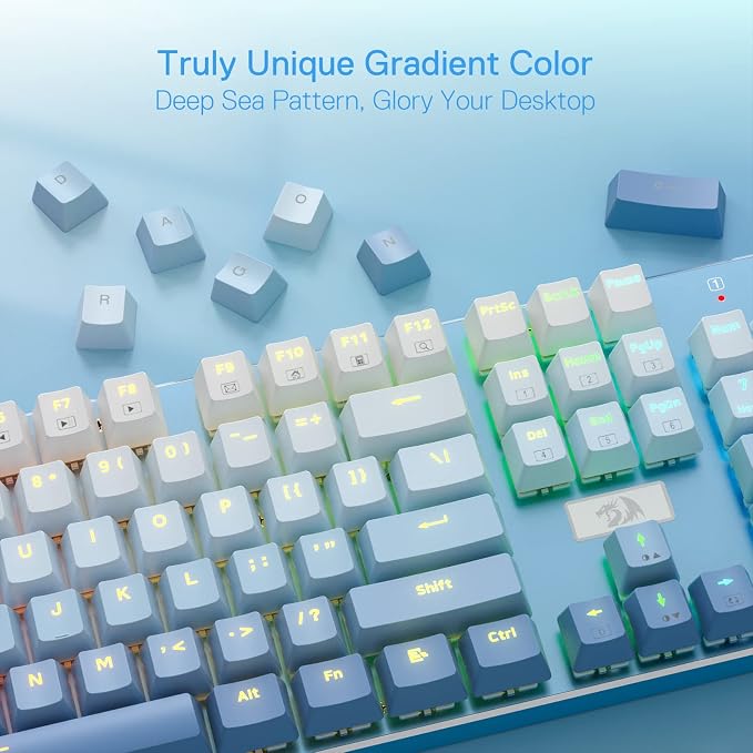 Redragon K556 Wired RGB Mechanical Gaming Keyboard, 104-Key Aluminum Board | Solid Desktop Stability, 20 Backlits for Immersive ESports Vibe, Hot-swap Creamy Custom Linear Switch, Gradient Blue Keycaps - Image 5