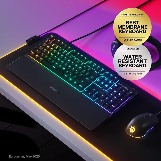 SteelSeries Apex 3 RGB Gaming Keyboard – 10-Zone RGB Illumination – IP32 Water Resistant – Premium Magnetic Wrist Rest (Whisper Quiet Gaming Switch) - Image 2