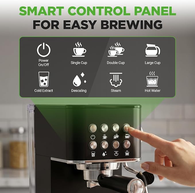 NutriChef 20-Bar Espresso Maker With Milk Frother | Removable 1.8 Quart Water Tank | Coffee Maker for Brewing Espresso, Cappuccino, Latte, Americano & Cold Brew Coffees | Black - Image 3
