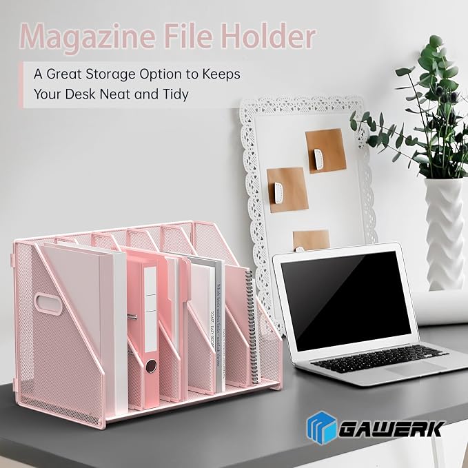 MINDEPOT Desk File Organizer Folder Holder with 5 Vertical for Office, Pink - Image 2
