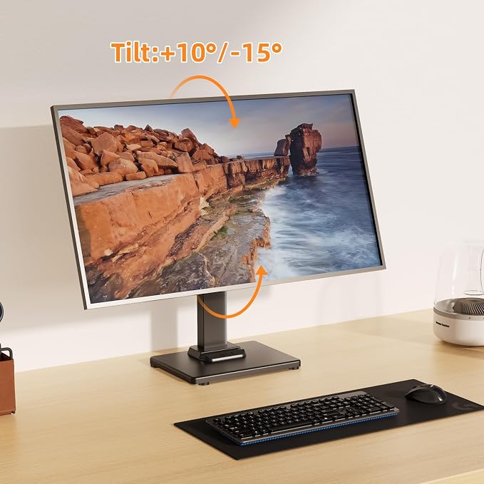 Suptek Single LCD Monitor Stand Mount Riser for 13-43 Inch Screen | Holds up to 44lbs, Free-Standing, Swivel, Height Adjustable, Rotation, 50-100mm VESA Base - Image 4