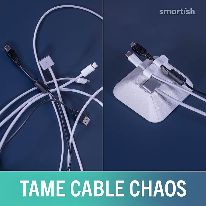 Smartish® Magnetic Cord Holder - Cable Wrangler Organizer with Magnet Clips for Charger Management on Desktop, Nightstand for USB-C + Lightning - Snow Day White - Image 7