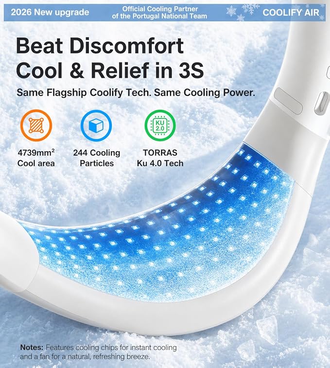 TORRAS COOLiFY Air 2026 Upgraded Neck Fan Air Conditioner, Dual-Airflow Pro Cooling, Ultra Light Portable Fan Rechargeable, Personal Cooling Fan Travel Essentials, Gift for Dad Father,White - Image 3