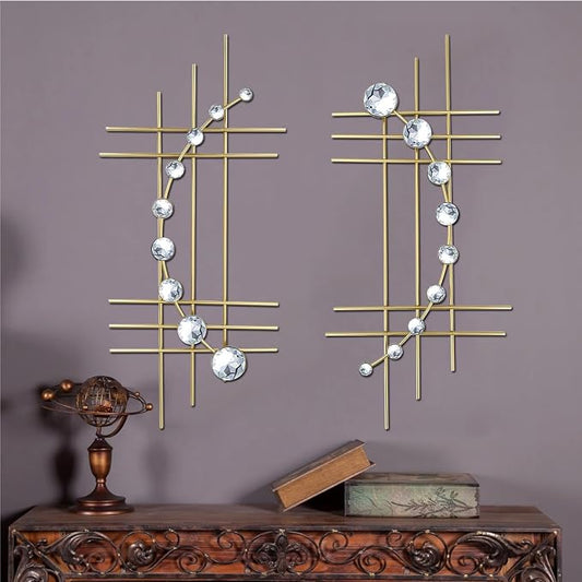 ZEXUIRU 2 Pcs Abstract Metal Art for Wall Decor Living Room Bedroom Bathroom Office Metal Bling Modern Geometric Hanging Vertical Small Iron Sculpture Plaque Pack -Gold 24in by ZEXUIRU