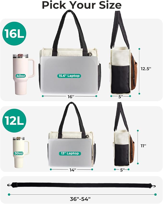 BAGSMART Small Tote Bag for Women, 13'' Laptop Canvas Work Bag with Zipper | 30oz/40oz Tumble & 11 Pockets Travel Tote, Teachers/Nurses, Lightweight Canvas or Water-Resistant Puffer Taslon Crossbody Bag - Image 4